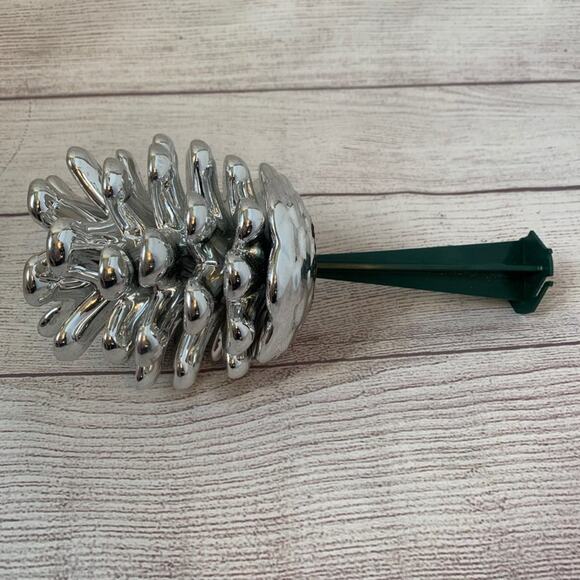 Silver Metal Pinecone Green Planter Stick Christmas Holiday Rustic Winter - Picture 4 of 8